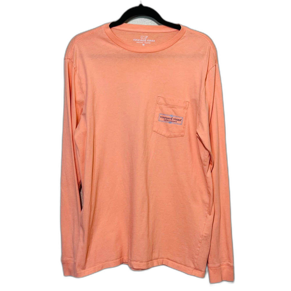 Vineyard Vines Men Med Pink Long Sleeve Pocket Tee Rope Marthas Vineyard